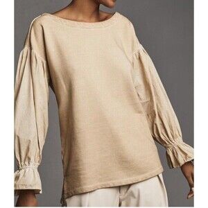 Anthropologie Tan Puff Sleeve Sweatshirt